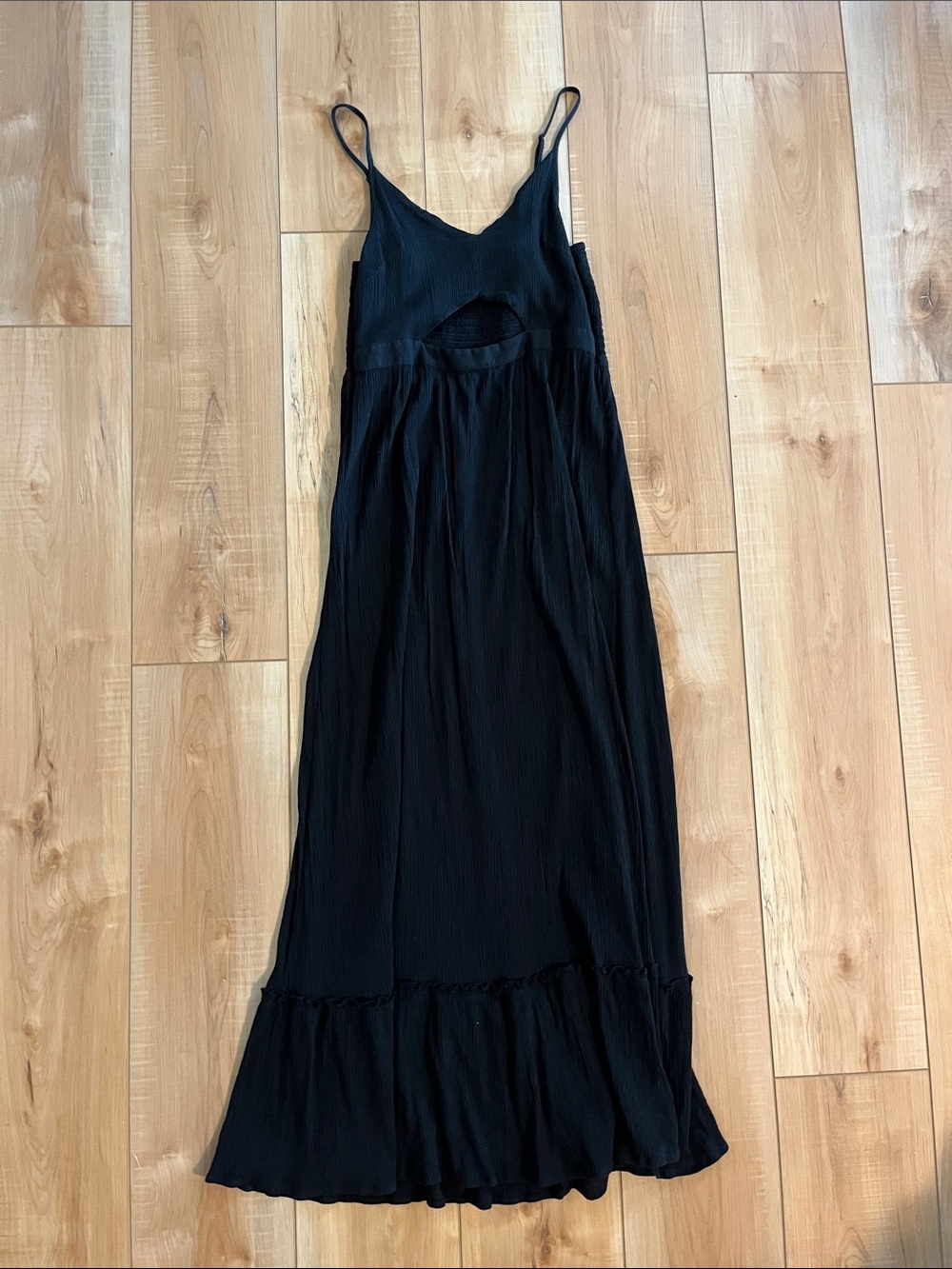 aerie Black Spaghetti-Strap Maxi Dress with Front Cutout